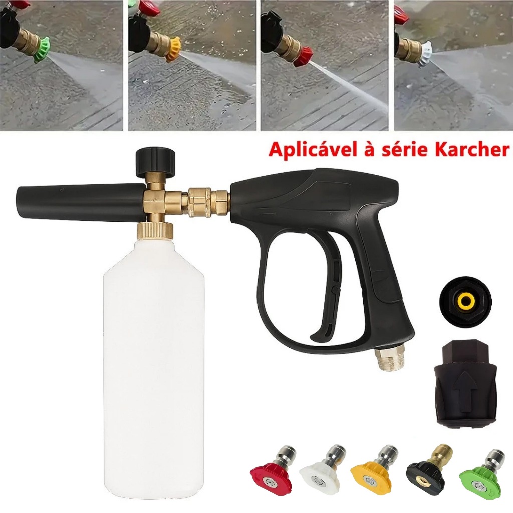 Kit Universal para Lavadora Alta Pressão Karcher Wap  Bosch Lavor – Pote de Espuma PA com Plugue Rápido 1/4" e Pistola