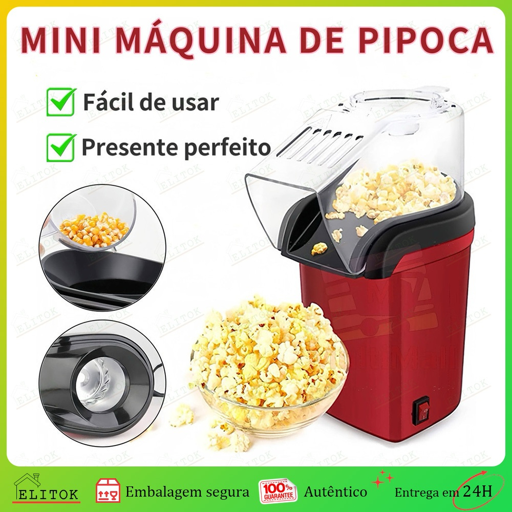 Pipoqueira Elétrica Máquina de Fazer Pipoca Sem Óleo Popcorn Maker 110v Compacta Rápida Envio Imediato