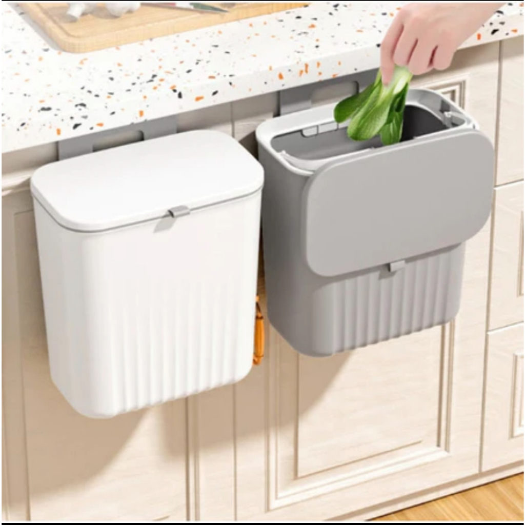 Lixeira Suspensa Multiuso 9L Com  Retrátil Tampa Sem Furo Porta Armário Para Cozinha Banheiro em Oferta na Shopee