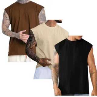 Kit 3 Regatas Machão Camiseta Camisa Cavada Algodão Masculina Casual Treino Lisa Esporte Casual