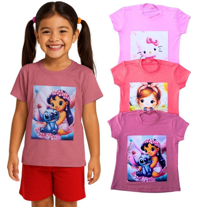 Kit 2 - 3 e 5 Tshirt Manga Curta  Menina Personagens e Princesas Moda Infantil de Qualidade Qlinda Menina em Oferta na Shopee