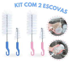 Kit Escova para Lavar Mamadeira e Bico 2 em 1 – Rosa ou Azul