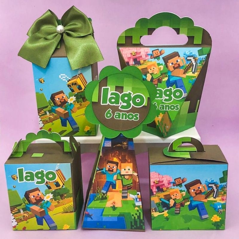 Kit Minecraft 50 Caixinhas Lembrancinhas Festa Infantil Personalizados Aniversário Pegue e Monte