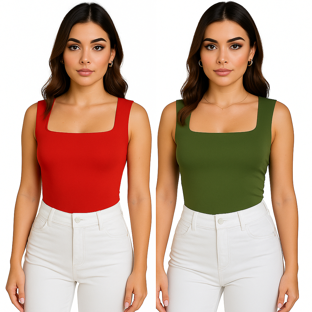 Kit 2 Body Bory Decote Quadrado Alça Grossa Blusinha Blogueira com forro