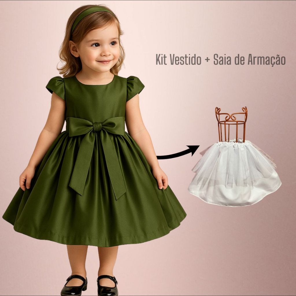 Vestido Infantil Kit Liso com saia de armação Menina Festa Florais Feminino Batizado Casamentos em Oferta na Shopee