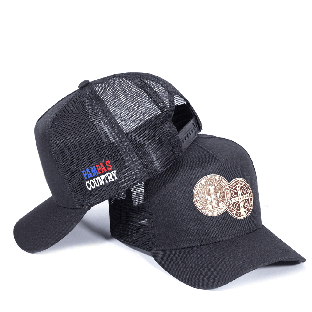 Boné Trucker Medalha São Bento Pampa’s Country Preto Aba Curva Unissex
