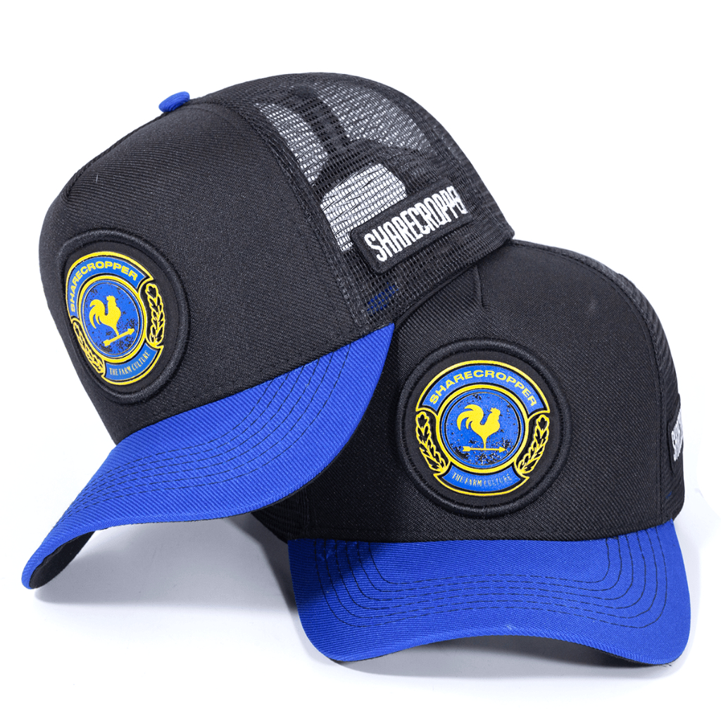 BonéTrucker Telinha Pampa’s Country Preto Aba Azul Estilo Rodeio Unissex