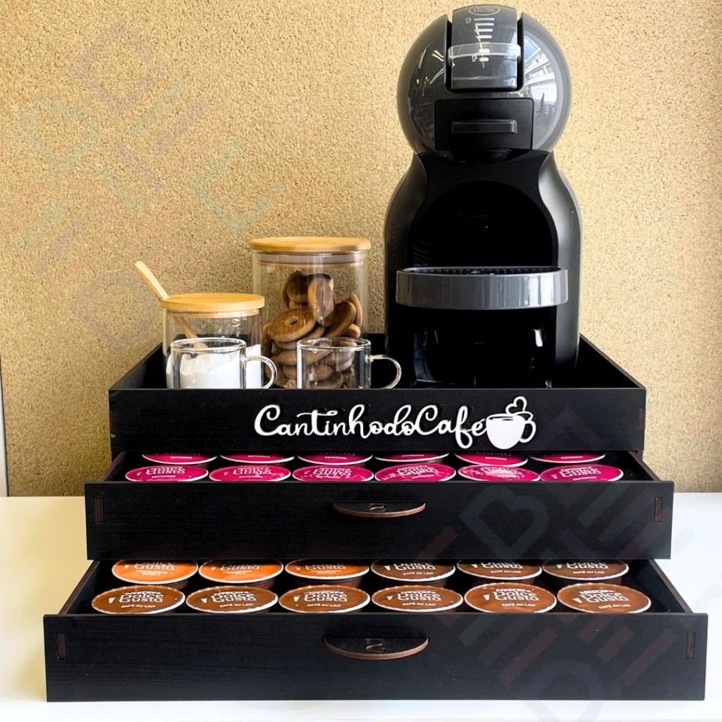 Organizador Porta 48 Capsulas Dolce Gusto Bandeja Decorativa Cantinho do Café Aparador Café Mdf Casa