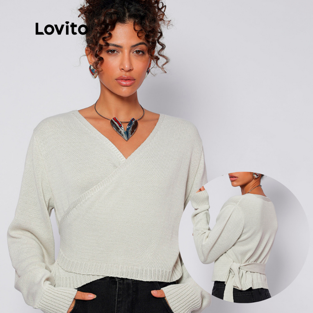 Lovito x Glenda Suéter Liso Casual Feminino LB620BRL650 em Oferta na Shopee