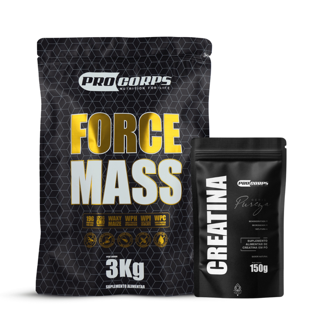 1 hipercalórico refil 3kg + 1 creatina pura refil 150g