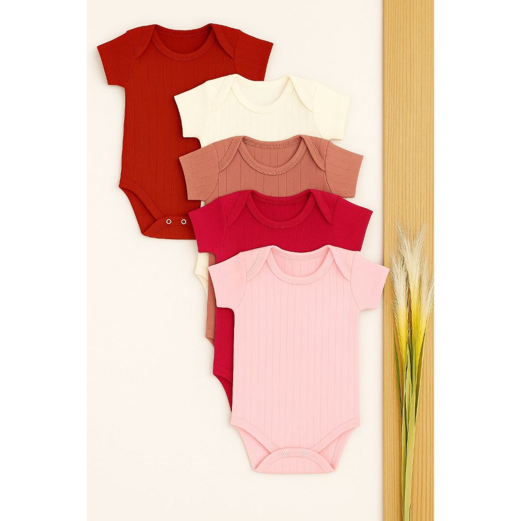 Kit 5 Peças Body Bebe MANGA CURTA CANELADO LISO 100% Algodão Menina em Oferta na Shopee