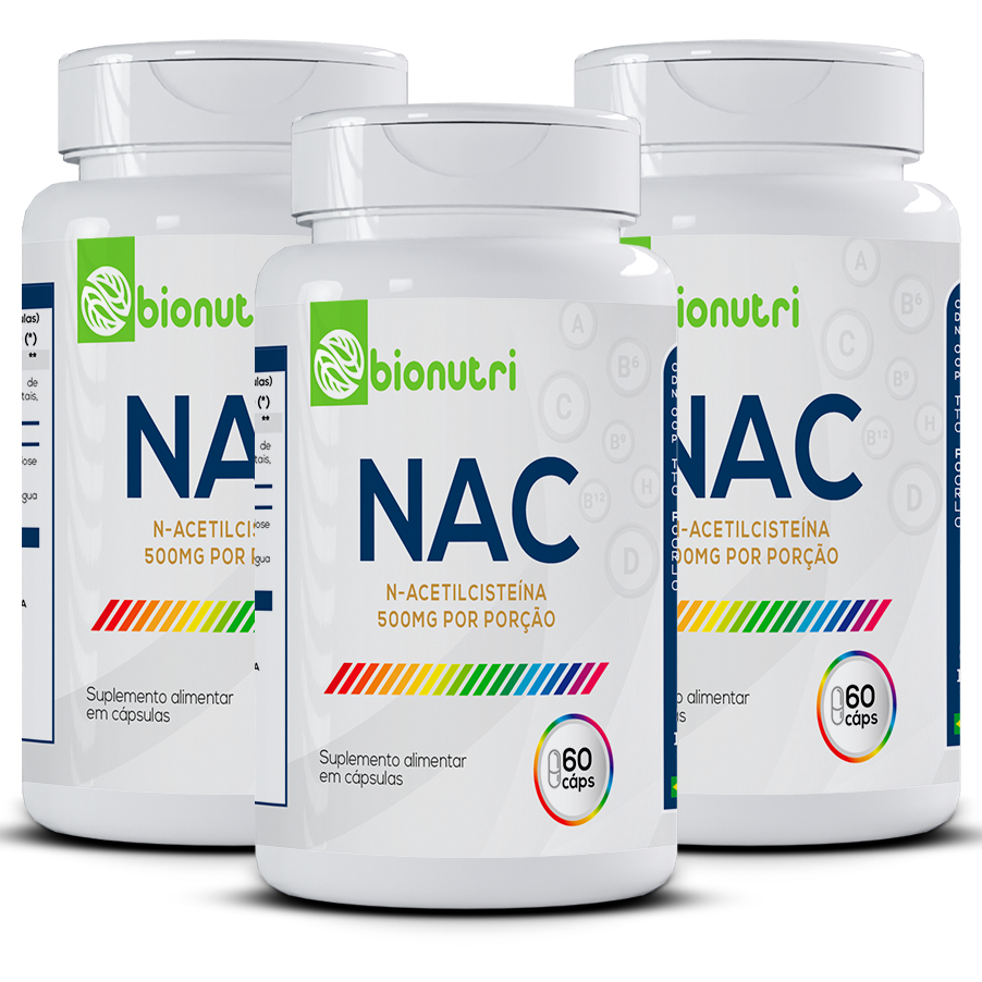 kit com 3 Nac N-Acetilcisteína - 60 cápsulas - Zero Açúcar - Bionutri em Oferta na Shopee