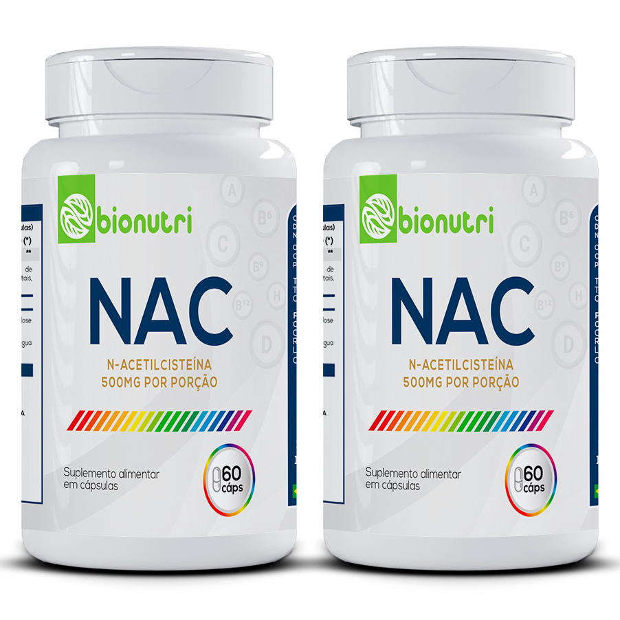 2x Nac  N-Acetilcisteína - 60 cápsulas 500mg - Zero Açúcar