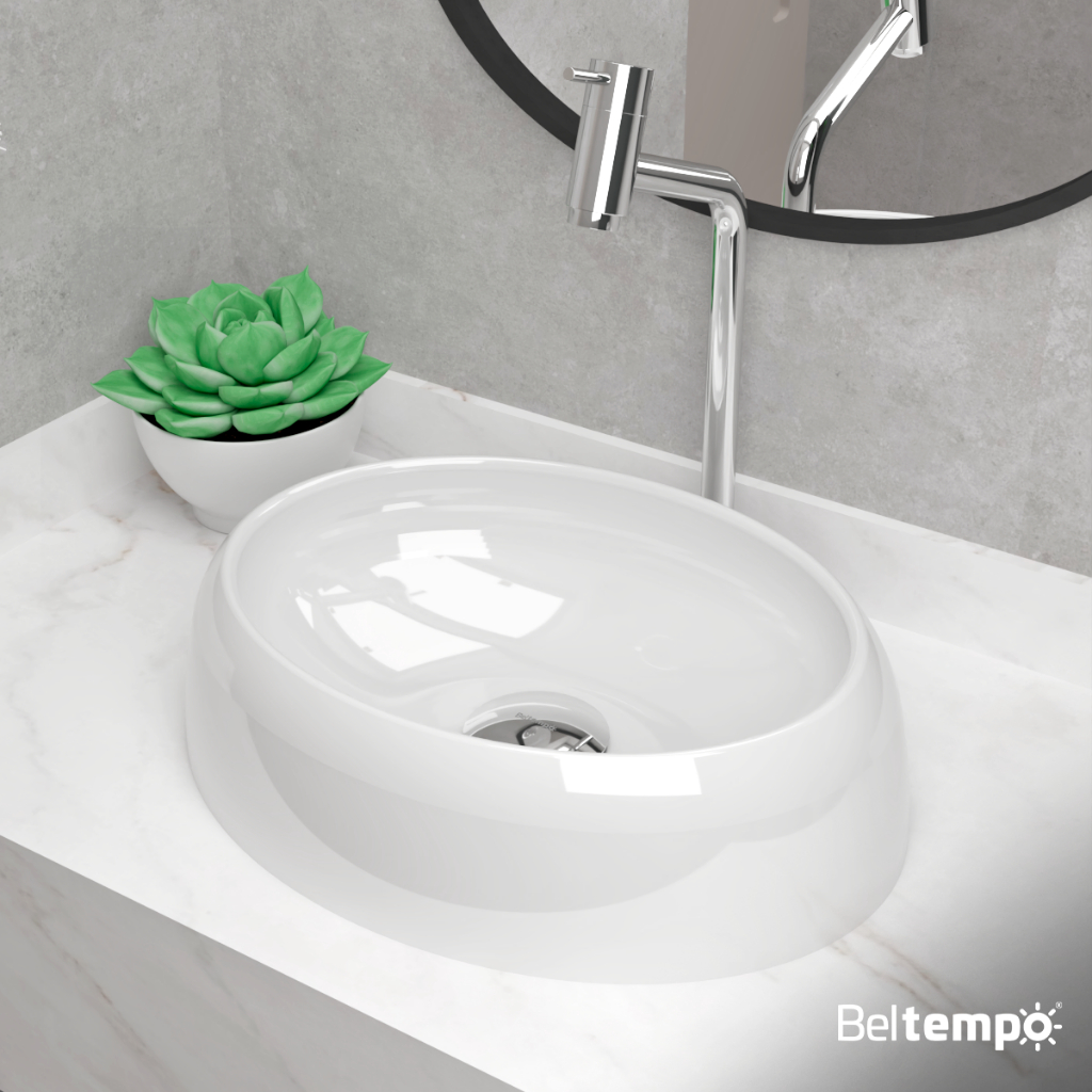 Cuba Pia de Apoio Sobrepor Oval 39x29 Branca Banheiro Lavabo Beltempo BT-2102 em Oferta na Shopee