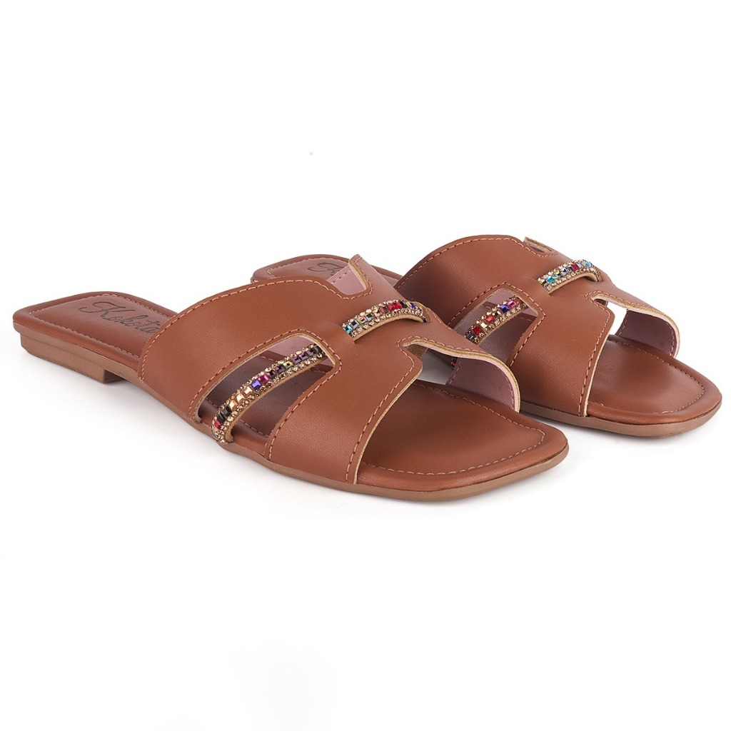 Rasteira Feminina H com Strass Colorido e Recortes Modernos - Casual, Confortável e Macia Para o Dia a Dia