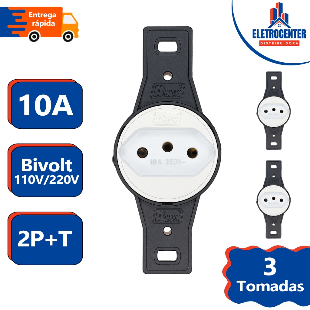 3 Tomadas Elétrica De Embutir Redonda Branca 2P+T 10A Bivolt 127V 220V em Oferta na Shopee