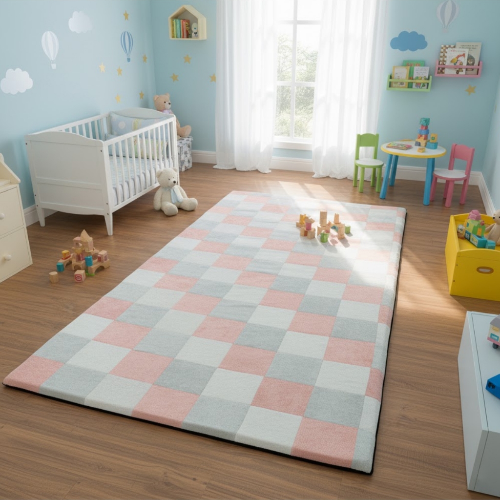Tapete Infantil Mosaico Almofadado Para Quarto 218x100cm Rosa Keiko Colchões