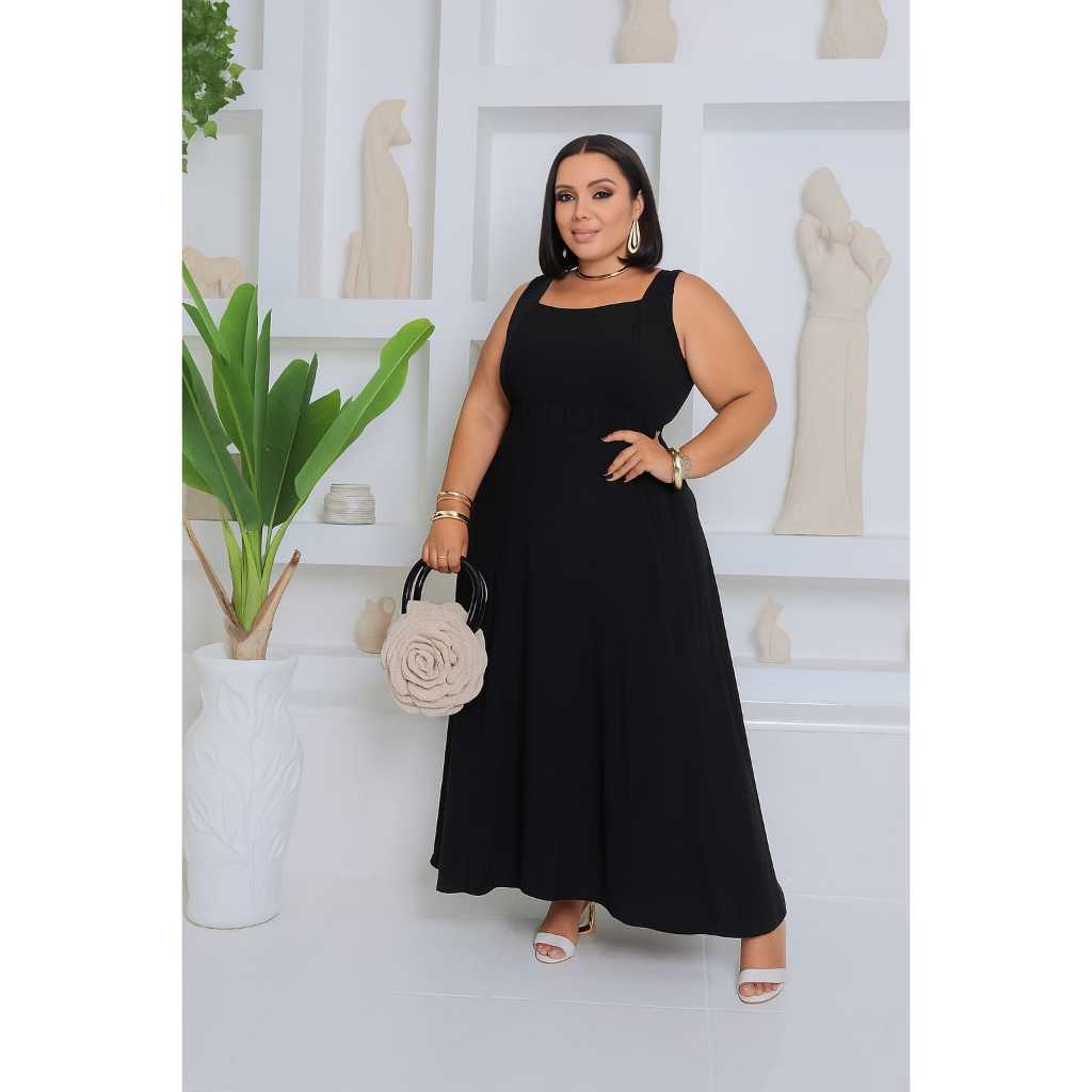 Vestido Plus Liso eleganc em Oferta na Shopee