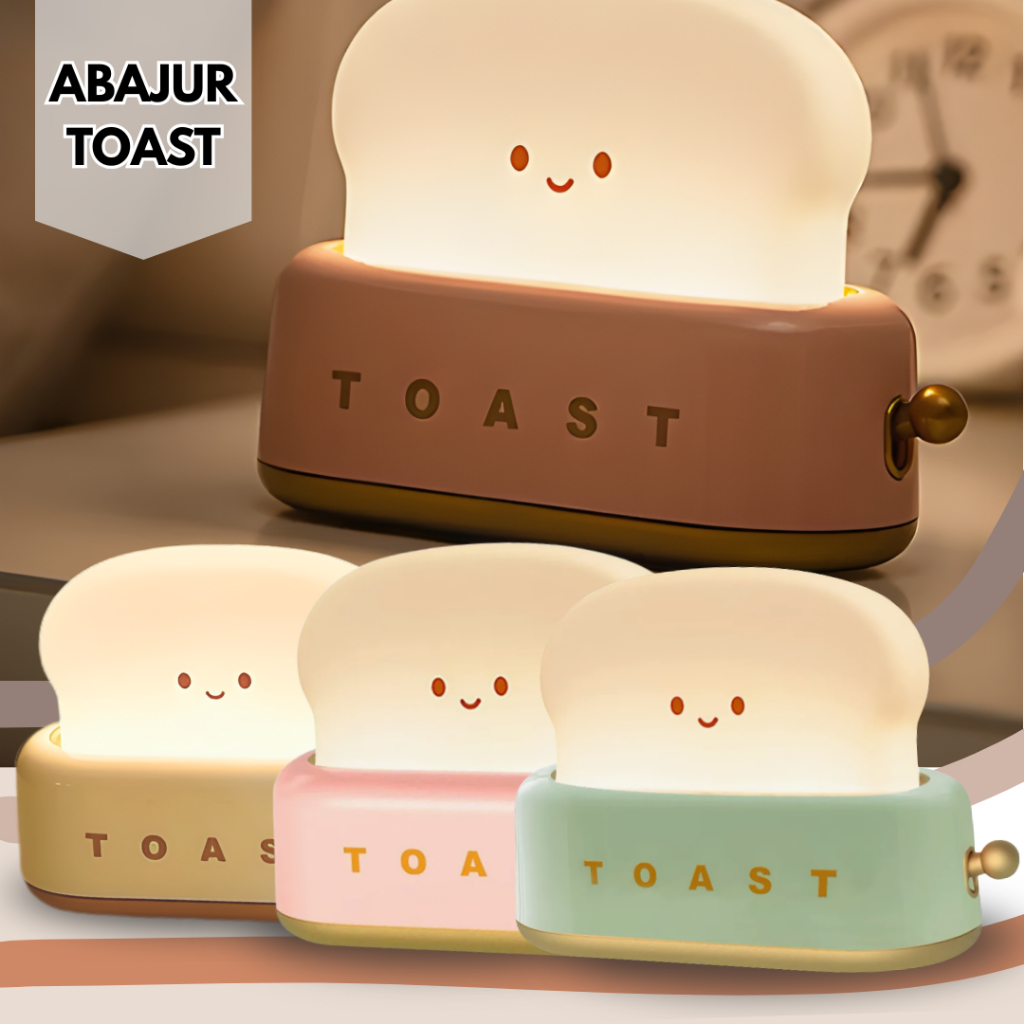 Luminaria Abajur Toast Torrada LED Luz Branco Quente 3 Cores Com Cabo USB 5V Recarregável ...