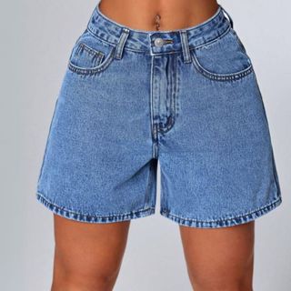 Bermuda Short Mom Jeans Feminino Cintura Alta Com Bolso Funcional em Oferta na Shopee