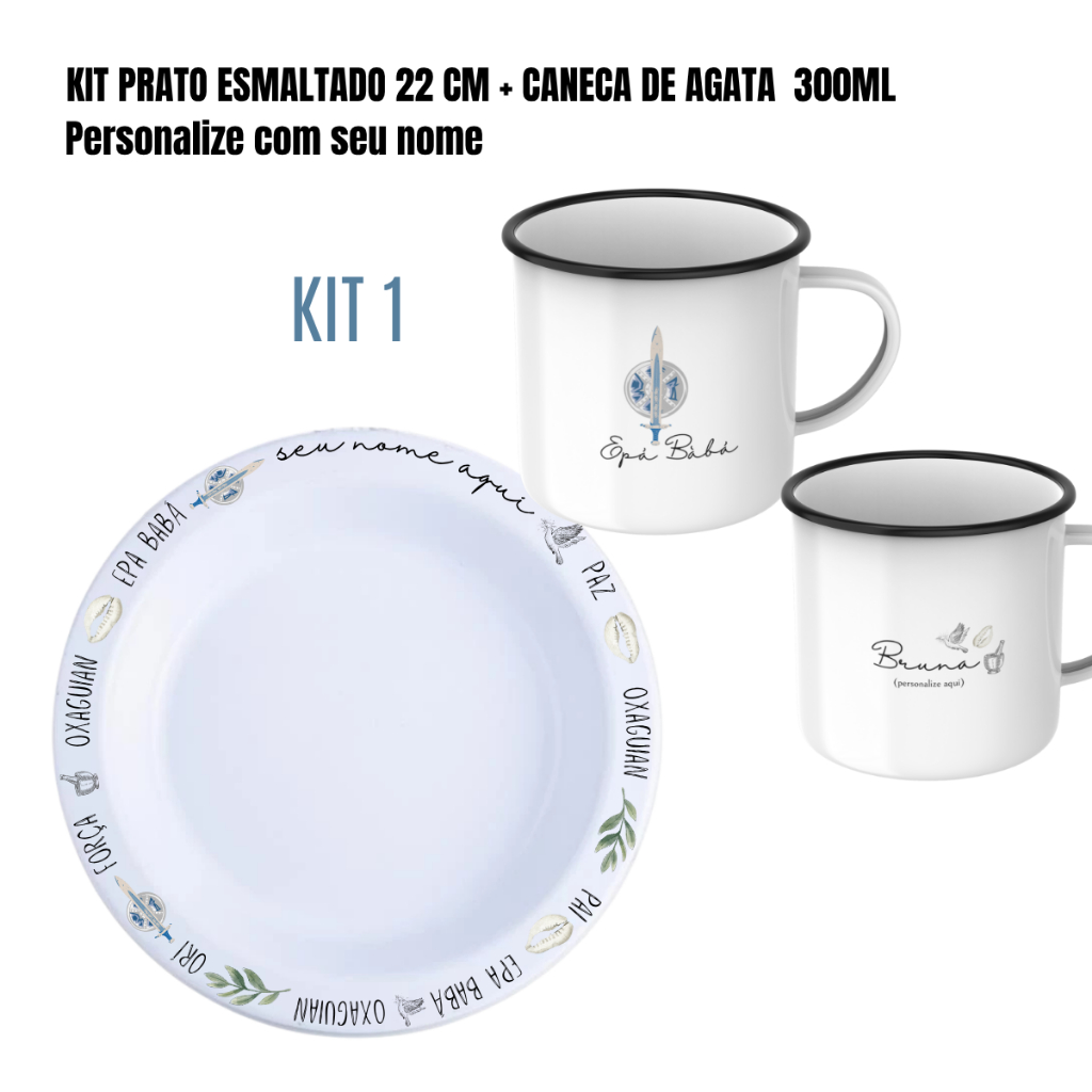 🪶 KIT CANECA DE ÁGATA + PRATO PERSONALIZADO DE OXAGUIAN | UMBANDA • CANDOMBLÉ • RELIGIÃO AFRO-BRASILEIRA