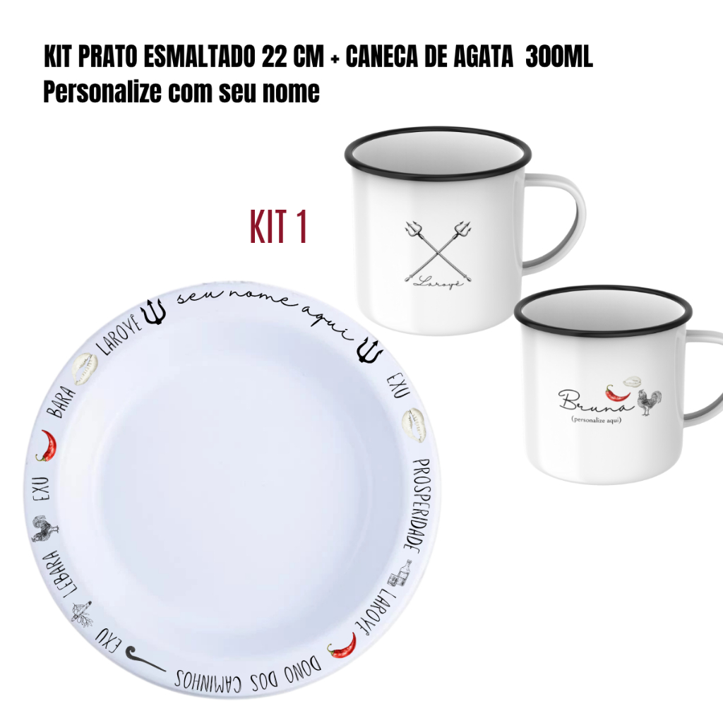 🪶 KIT CANECA DE ÁGATA + PRATO PERSONALIZADO DE EXU | UMBANDA • CANDOMBLÉ • RELIGIÃO AFRO-BRASILEIRA