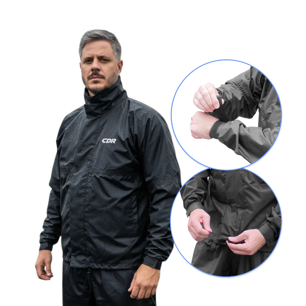 Capa de Chuva Conjunto Completo impermeável CDR Emborrachada em Nylon Preto Motoqueiro Frio em Oferta na Shopee