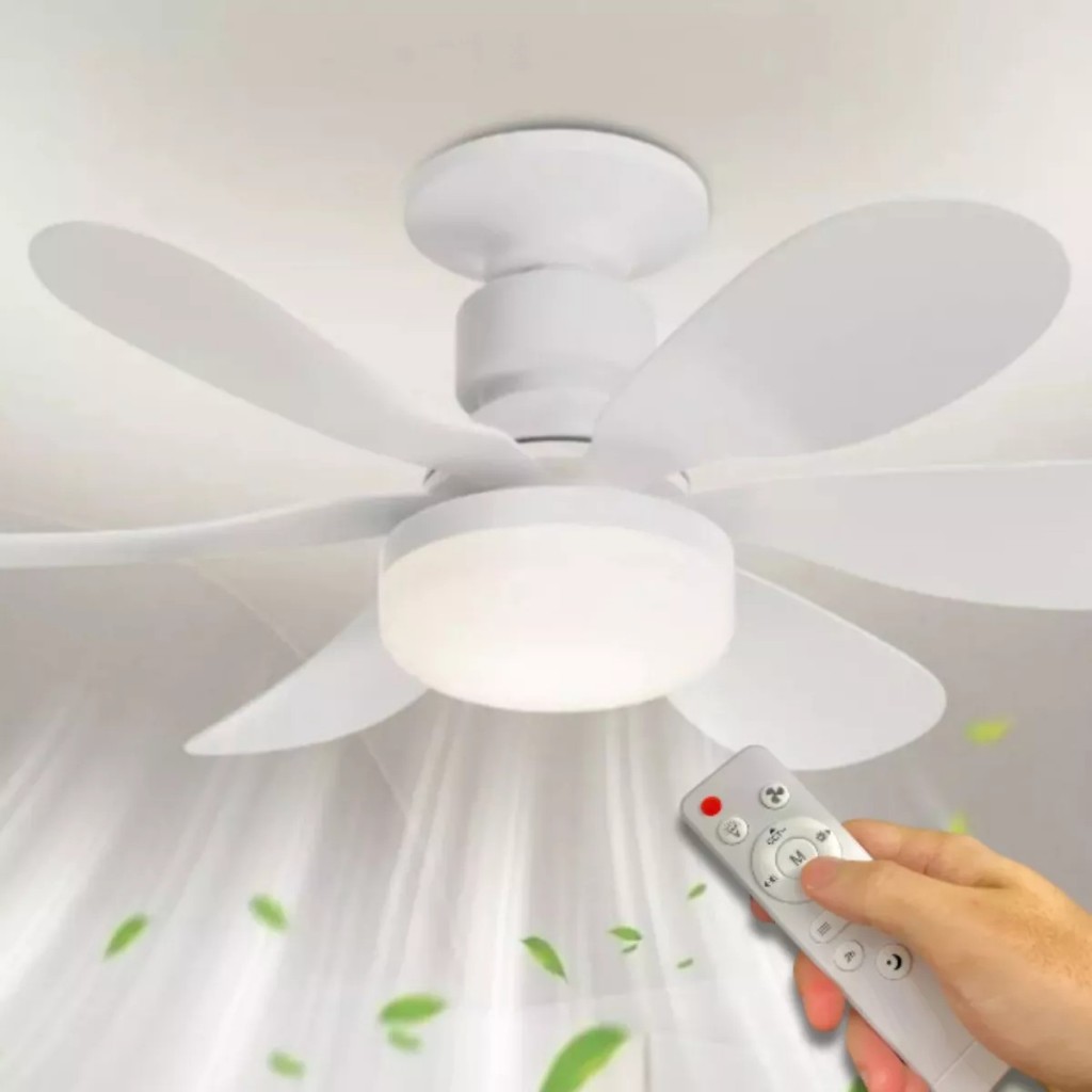 Ventilador de Teto com Lâmpada LED 80W 52CM, Super Silencioso, 6 Hélices, Bivolt