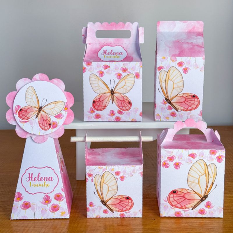 Kit 20 Caixinhas Personalizadas Tema Borboleta 🦋 Lembrancinhas Aniversário Infantil | Papel Fotográfico 180g