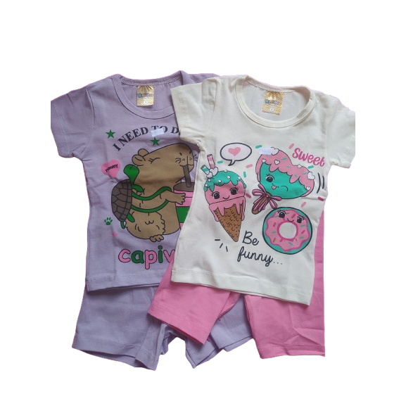 KIT 2 CONJUNTOS MENINA VERÃO INFANTIL SHORT CAMISETA COTTON SHORT SAIA FEMININO