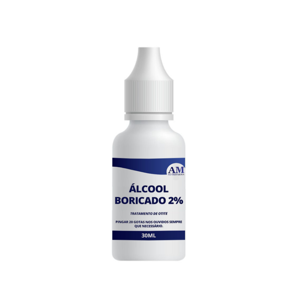 Álcool Boricado 2% Tratamento de Otite e Dores de Ouvido 30ml.