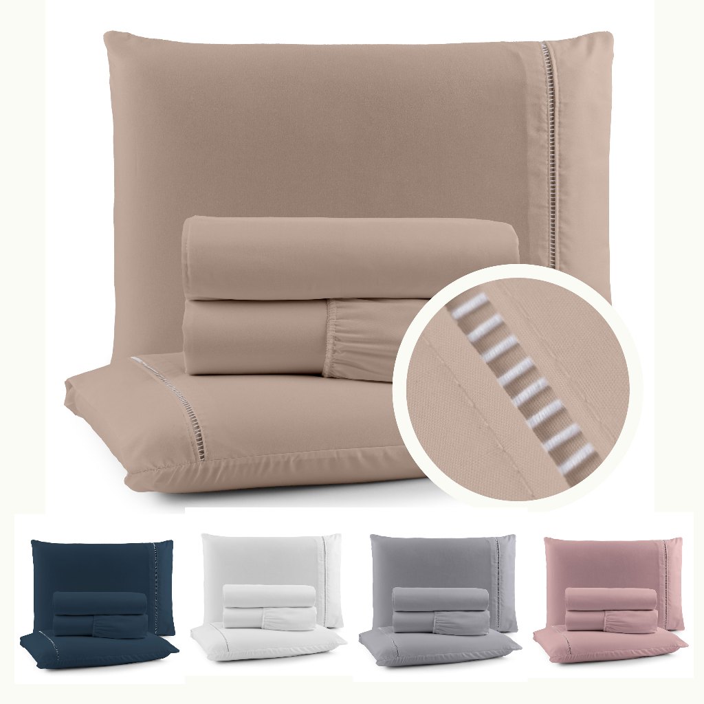 Jogo de Lençol 4 Peças 400 Fios Micropercal Acetinado Ponto Palito Casal Queen King