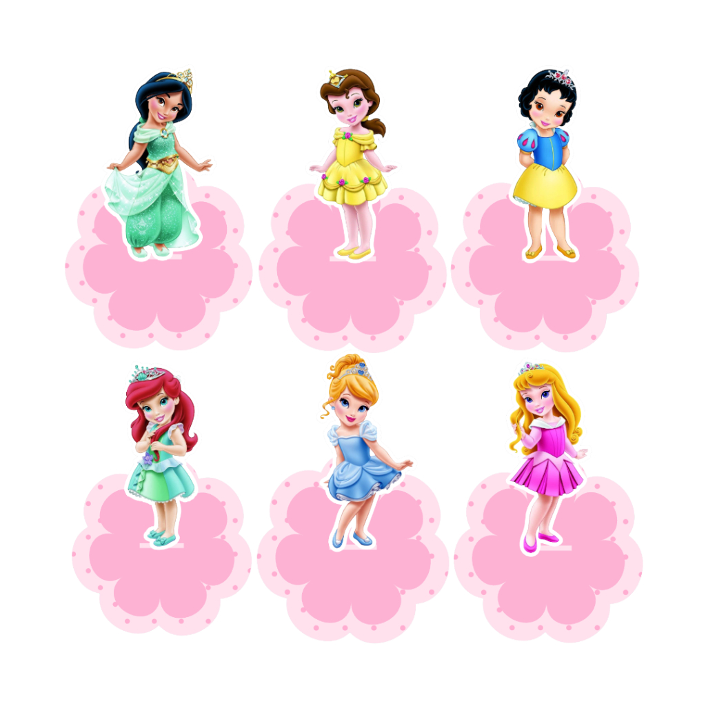 Kit Aplique 3D Tag Personalizada Princesas Disney, Aplique em pé, Festa, Lembrancinha