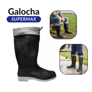 Galocha Bota Preta Cinza Cano Longo Sem Forro de PVC SuperMax em Oferta na Shopee