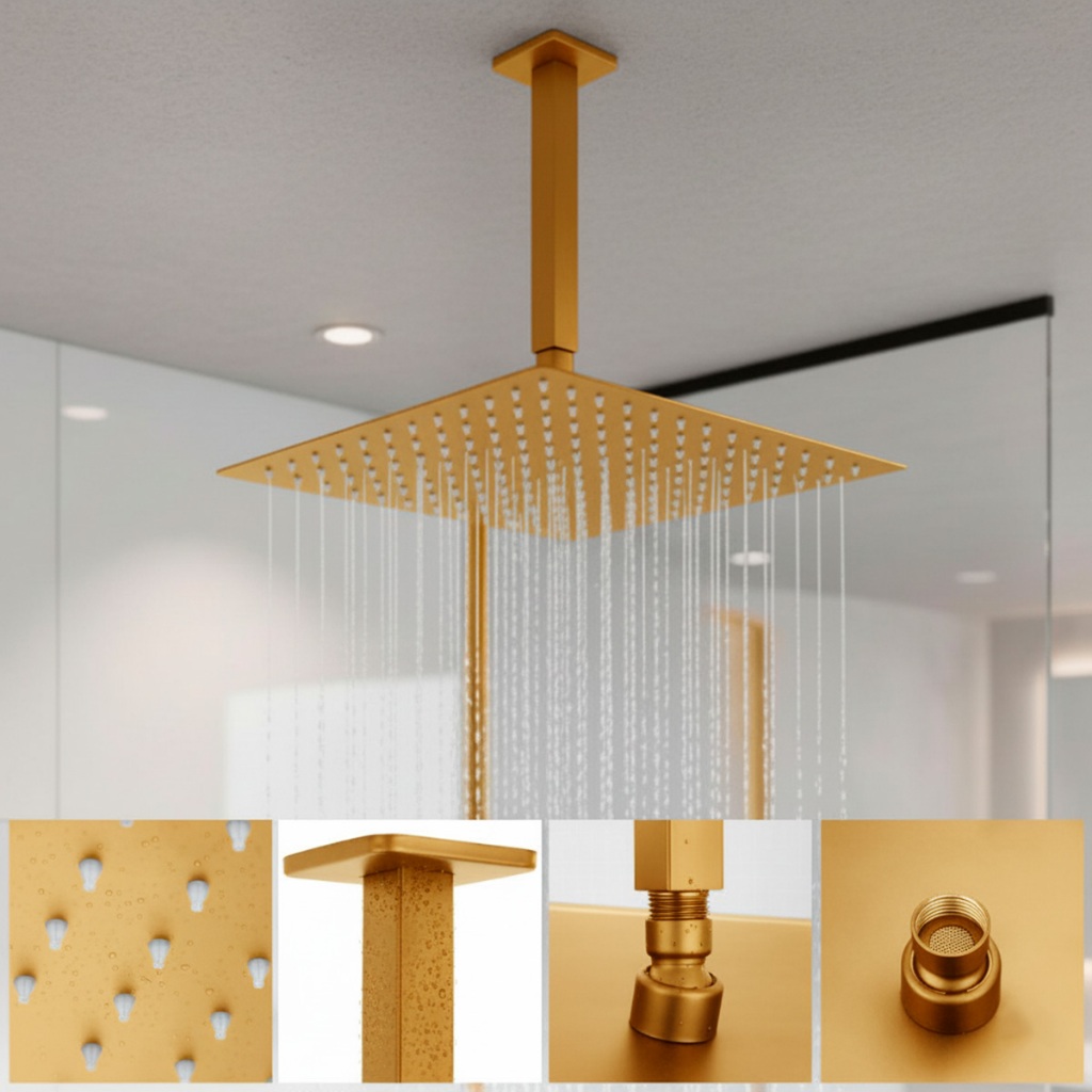 Ducha Chuveiro De Teto Dourado 20x20 Slim Super Luxo Gold Design Sofisticado em Oferta na Shopee