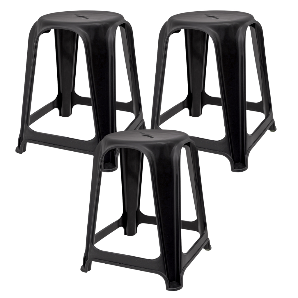 3 Banqueta Empilhável Banco Plástico Preta Moderna Até 120kg - Promoçã3 em Oferta na Shopee
