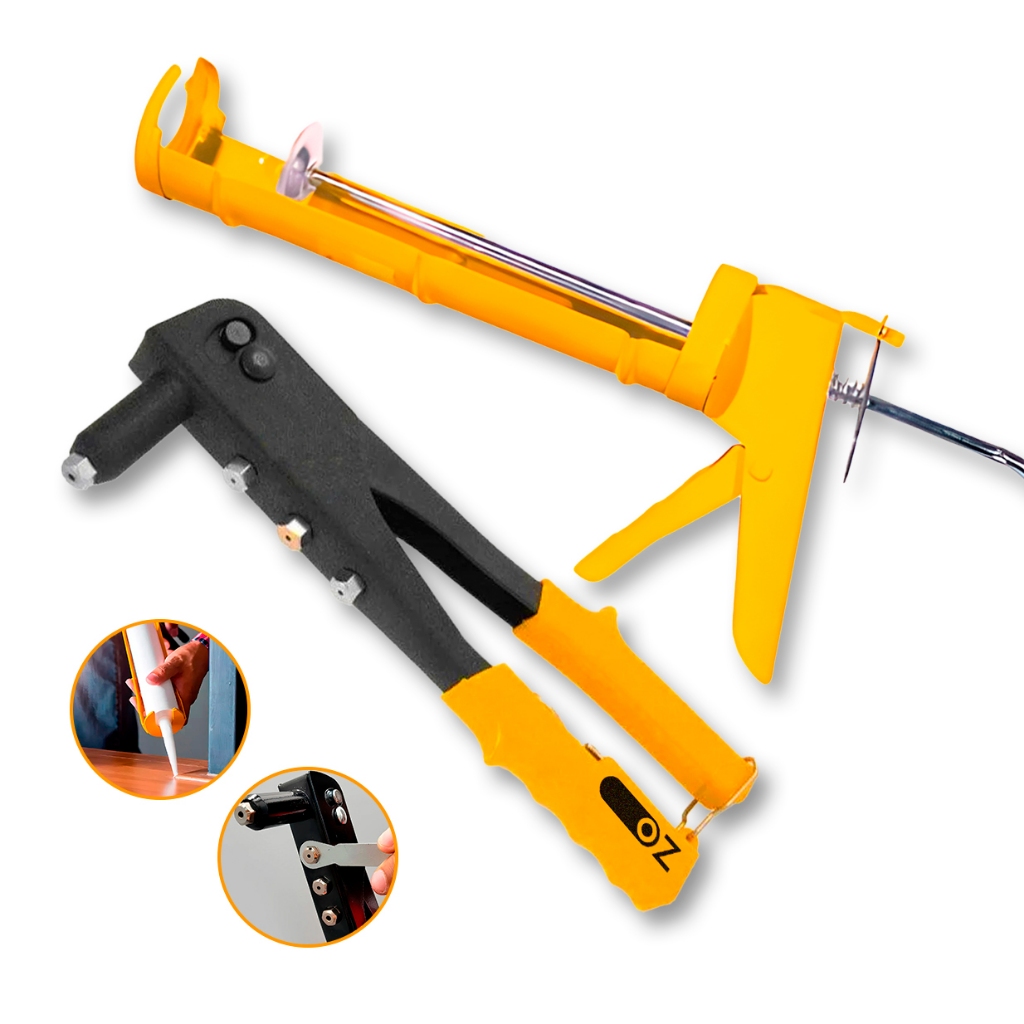 Kit Pistola Aplicador de Silicone 9 Pol + Alicate Rebitadeira Manual 4 Bicos Profissional Oz em Oferta na Shopee