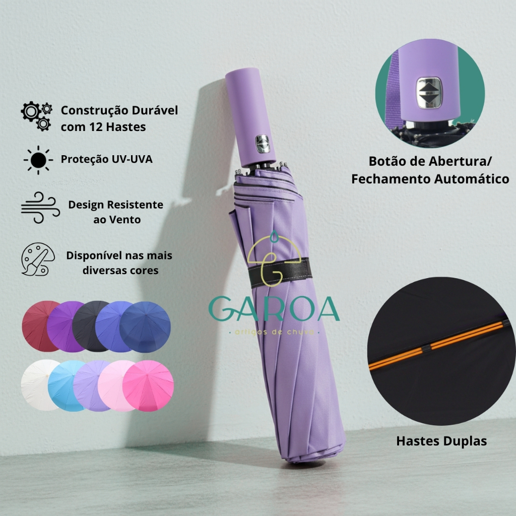 Guarda Chuva Automático Abre e Fecha Com Proteção Solar Hastes Duplas de Fibra de Vidro Cabe na Bolsa | 1857 em Oferta na Shopee
