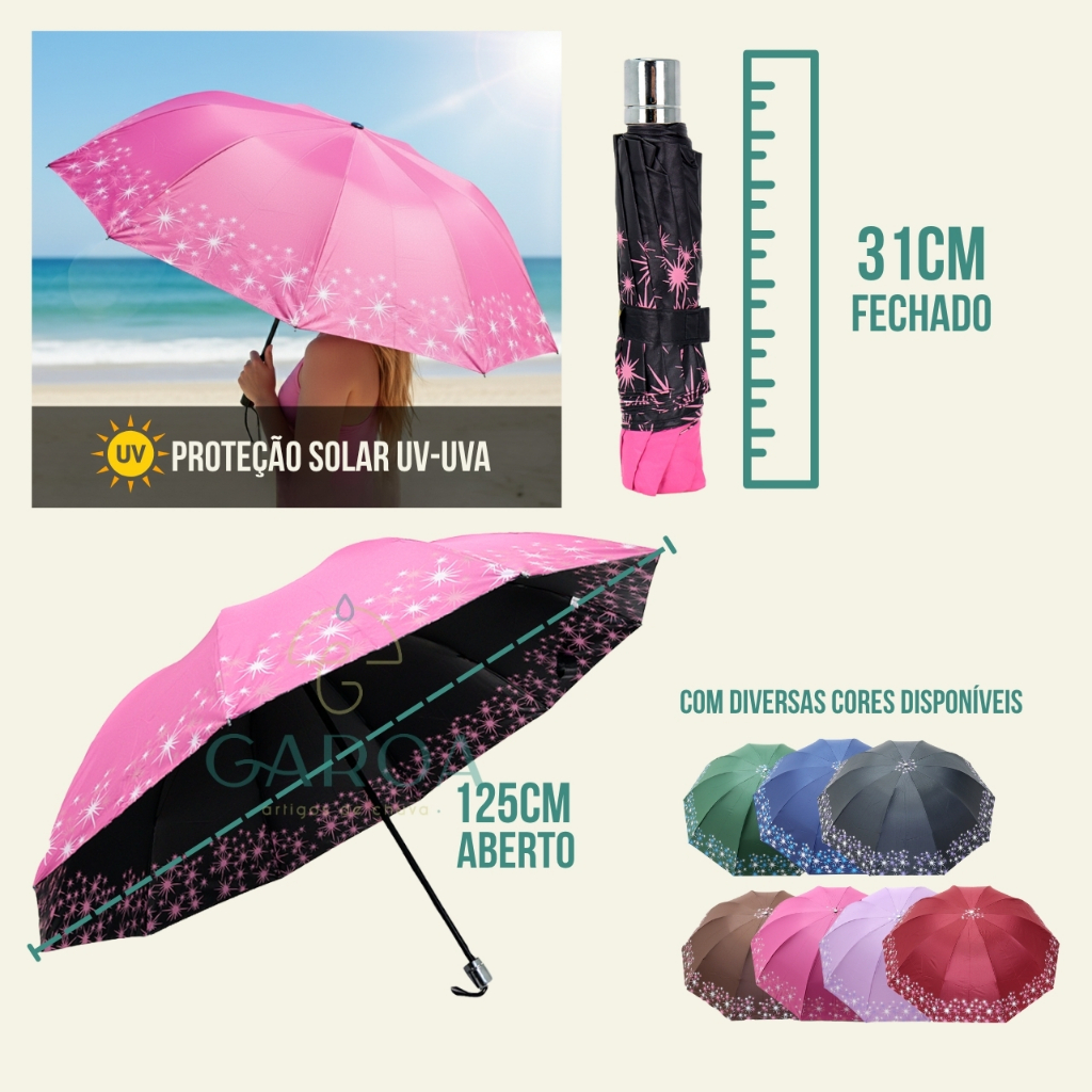 Guarda Chuva Grande Reforçado Contra Vento Cabe Na Bolsa Com Proteção Solar