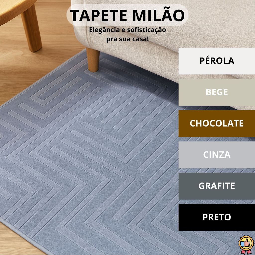 Tapete Para Sala 1,5m x 2,0m Antiderrapante Pelo Baixo Moderno Luxo Geométrico Premium