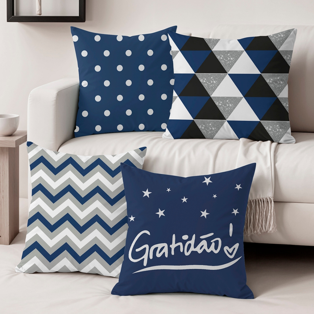 Kit Com 04 Capas De Almofadas Decorativas 45x45 Em Oxford