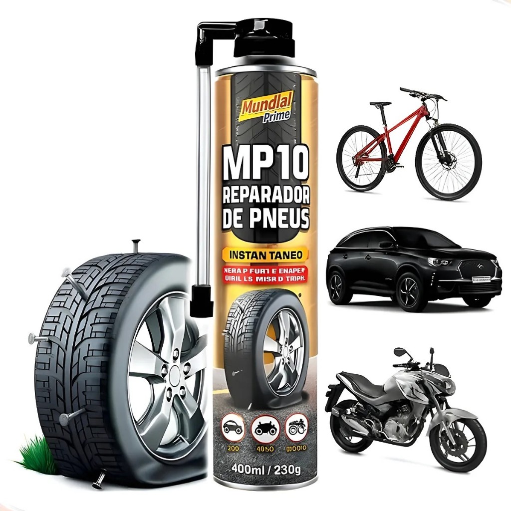 SPRAY VEDA E ENCHE PNEU FURO MOTO BIKE CARRO 400ML  MP10 em Oferta na Shopee