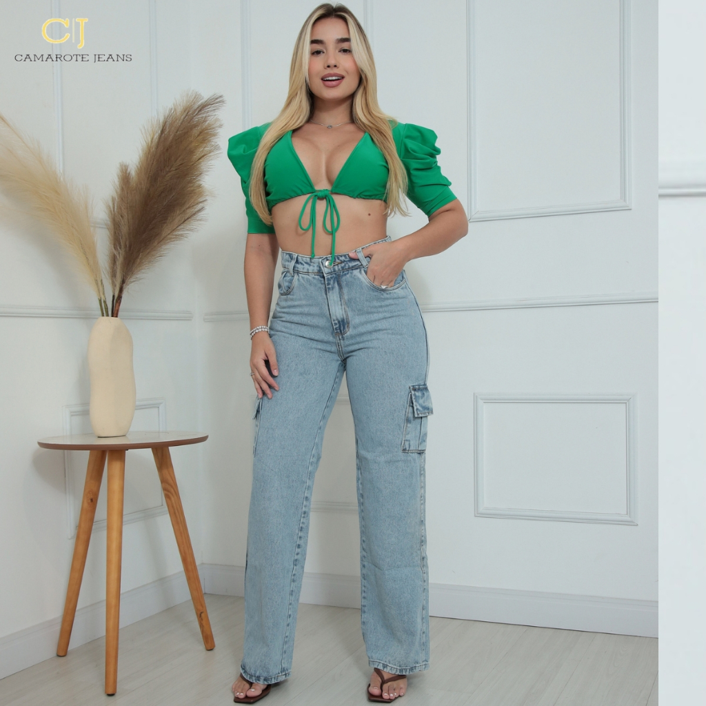 Calça Jeans Feminina Cargo Levanta Bumbum Cintura Alta Com Uma Modelagem Perfeita Camarote Jeans