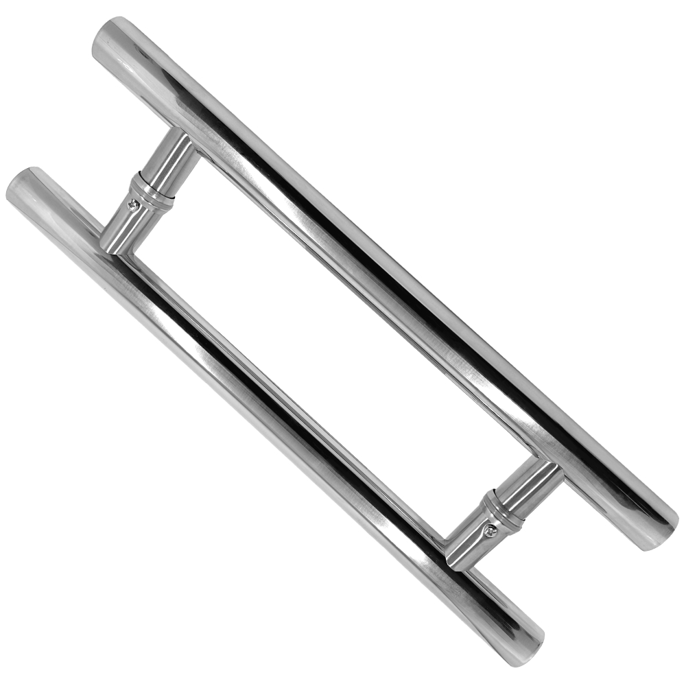 Kit 2 Puxadores Aço Inox 45cm Para Porta Pivotante Tipo H Polido Alto Brilho