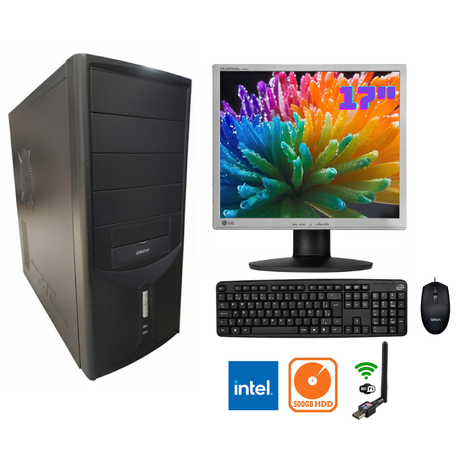 Computador Completo Intel Quad Core 500gb HD Wifi Tela17" Teclado Mouse Trabalho Estudo Faculdade