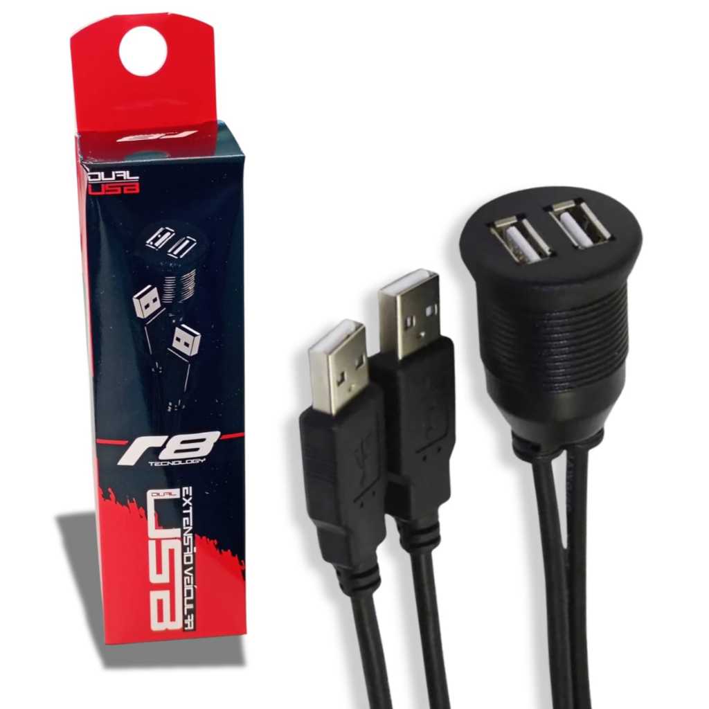 Extensão Veicular Dupla USB 2.0 Multimídia R8 Technology 1 Metro com Painel de Embutir em Oferta na Shopee