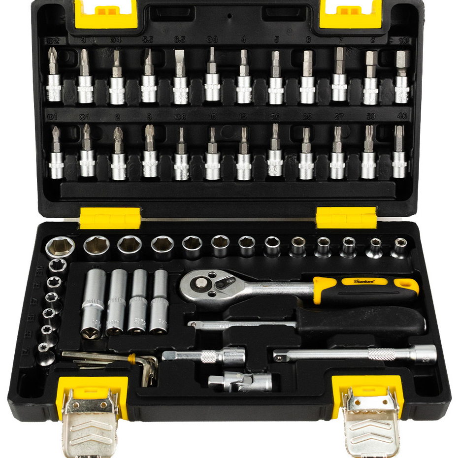 Jogo de Soquete com 57 Peças Cromo Vanádio – Titanium Platina em Oferta na Shopee