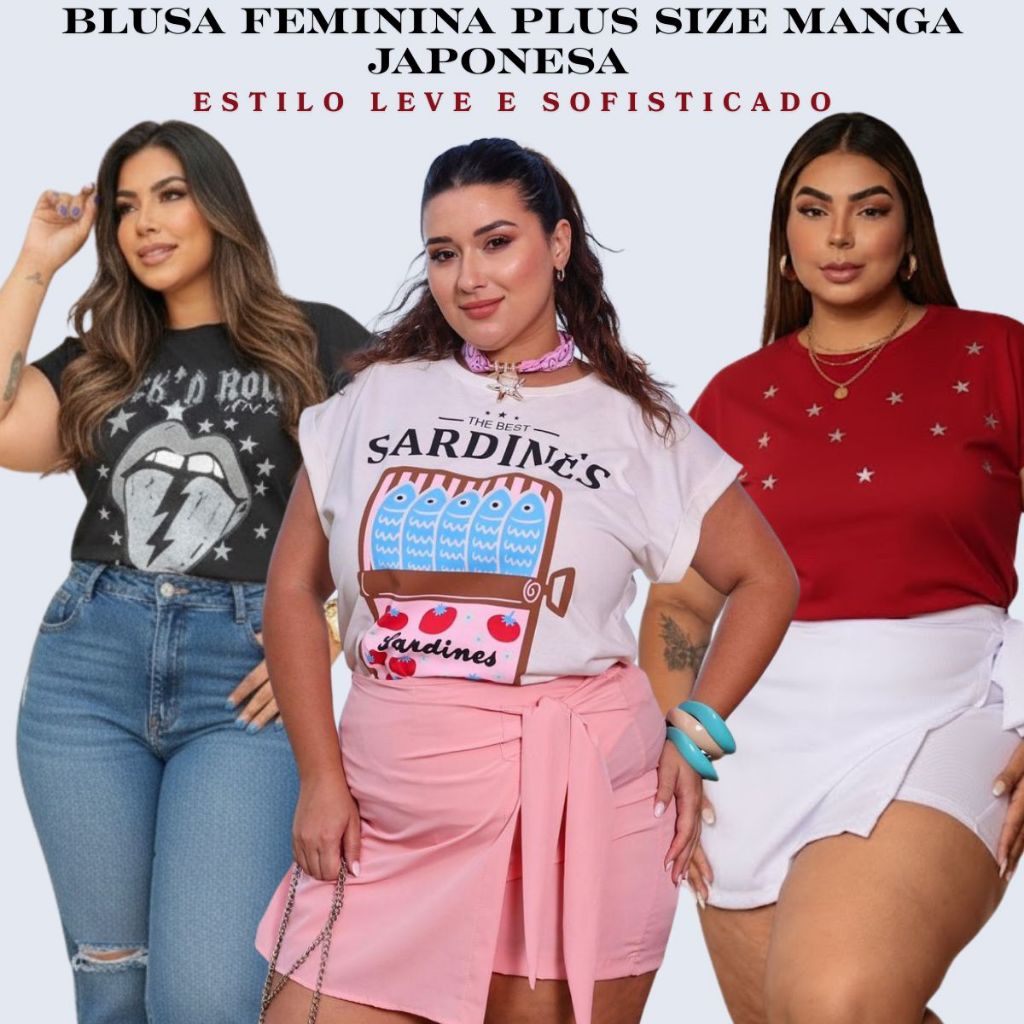Blusa Feminina Manga Japonesa Plus Size  Modelos Variados 100% Algodão em Oferta na Shopee