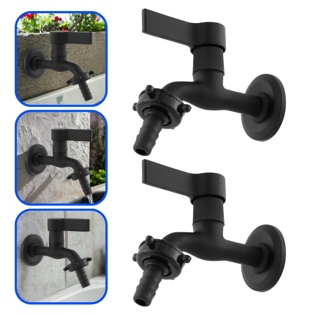Kit 2 Torneiras Tanque e Máquina de Lavar Metal Preta de Parede Quintal C 70 Com Bico Jardim