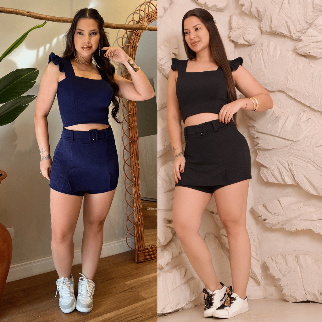 Kit 2 Conjunto Feminino Cropped e Short Saia Conjunto Feminino Verão Conjunto Feminino Luxo Varias Cores